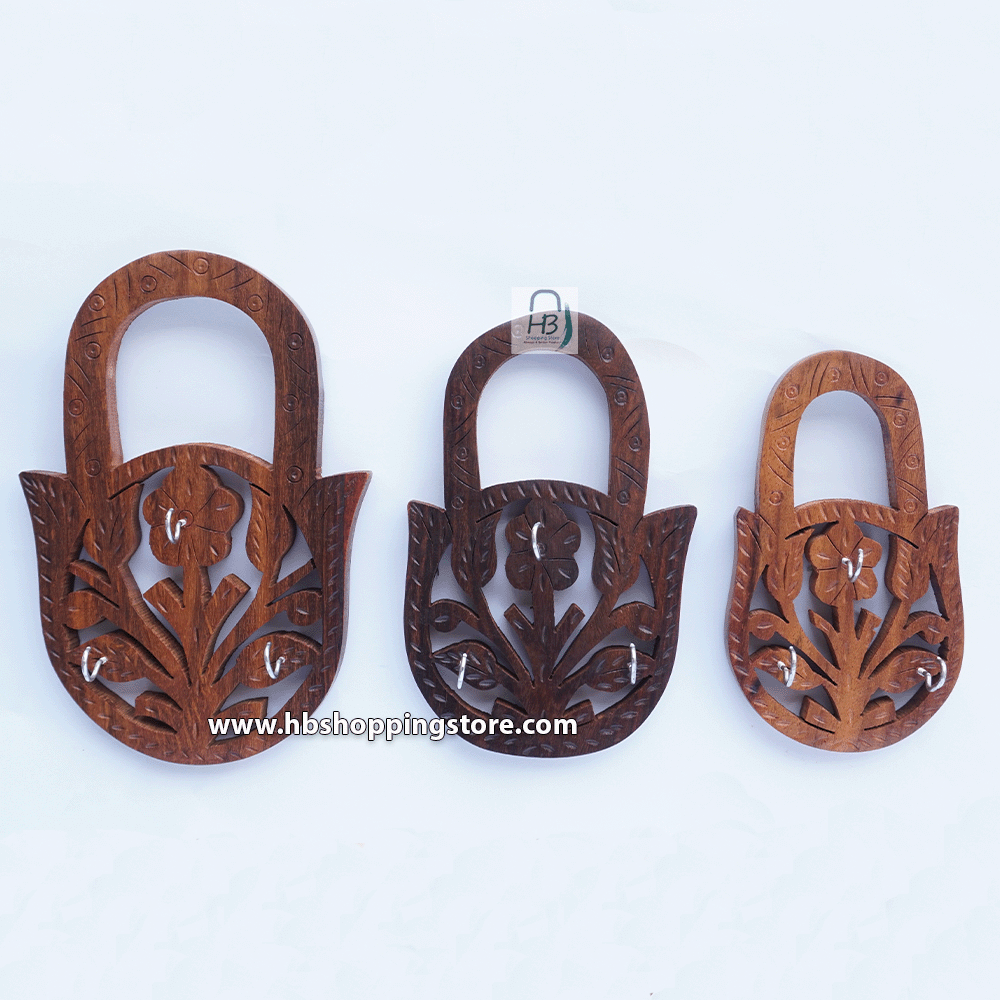 3 Piece Set Lock Style Key Holder Wall Hanging Key Set Wooden Keys Holder Key Storage