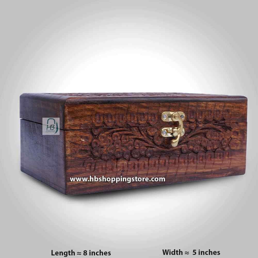 Big Handmade Wooden Carving Jewellery Box For Women Jewel Organizer